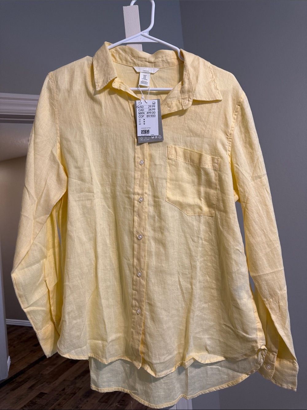 H&M Light Yellow Linen-Blend Button-Down Shirt